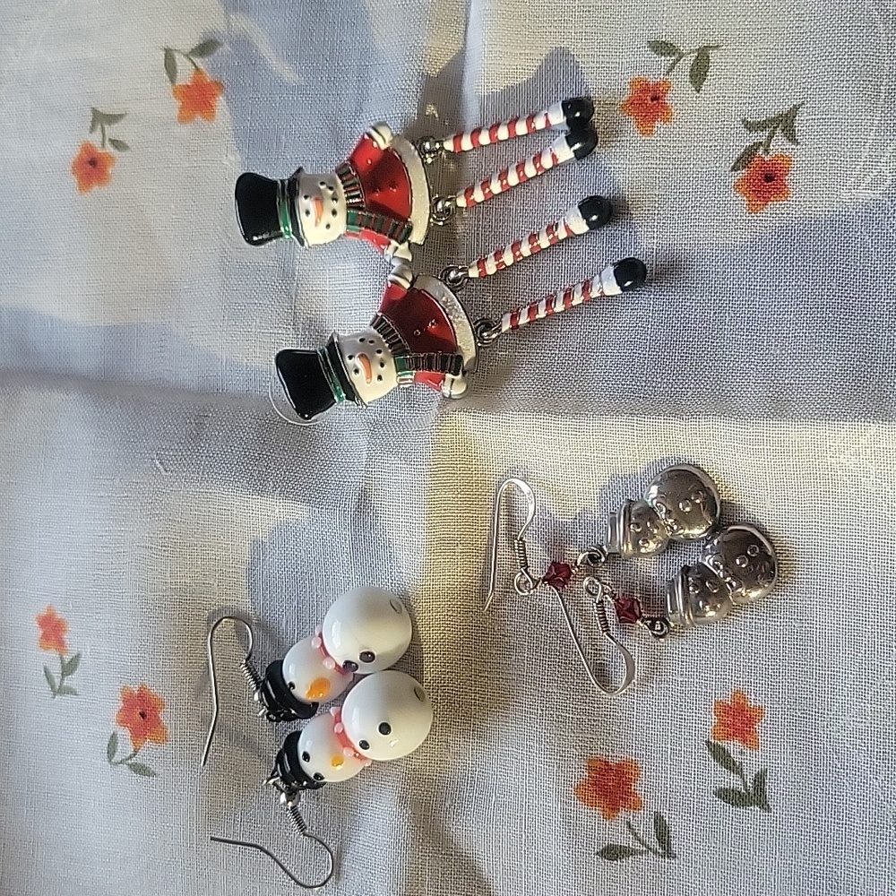 Holidays snowman earrings, set of 3